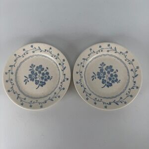 Set of 2 Royal China Americana Blue Floral Speckled Ironstone Bread Plates 6.25"